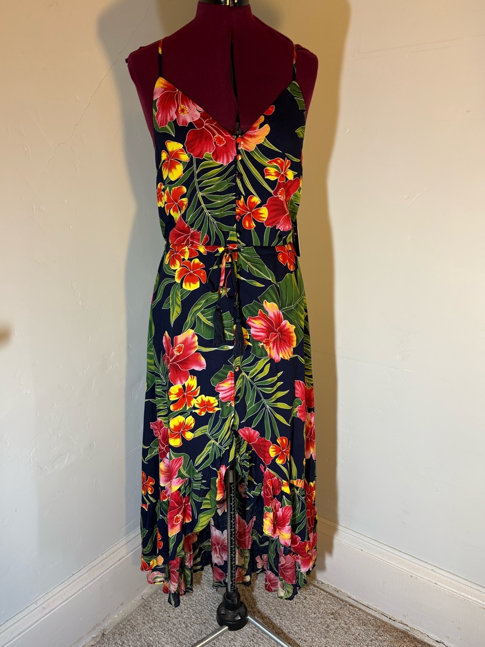 Lulus brand hibiscus print sundress beach cover up tropical lounge wear sz small - Picture 2 of 10